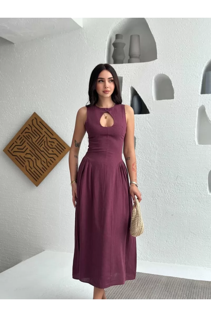 Kolsuz Uzun Gabardin Elbise