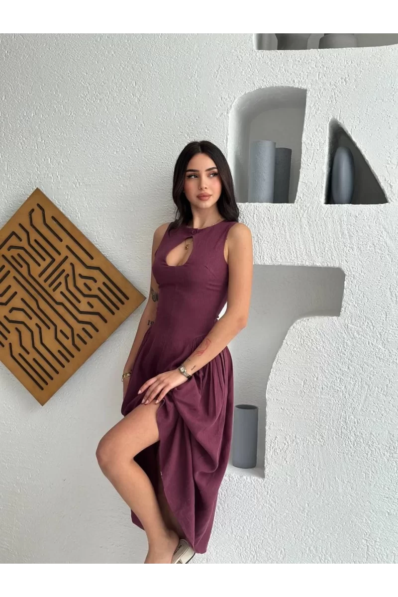 Kolsuz Uzun Gabardin Elbise