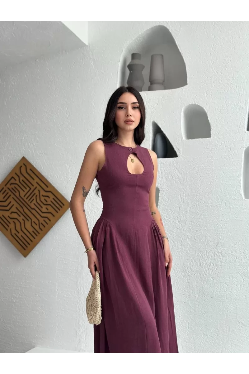 Kolsuz Uzun Gabardin Elbise