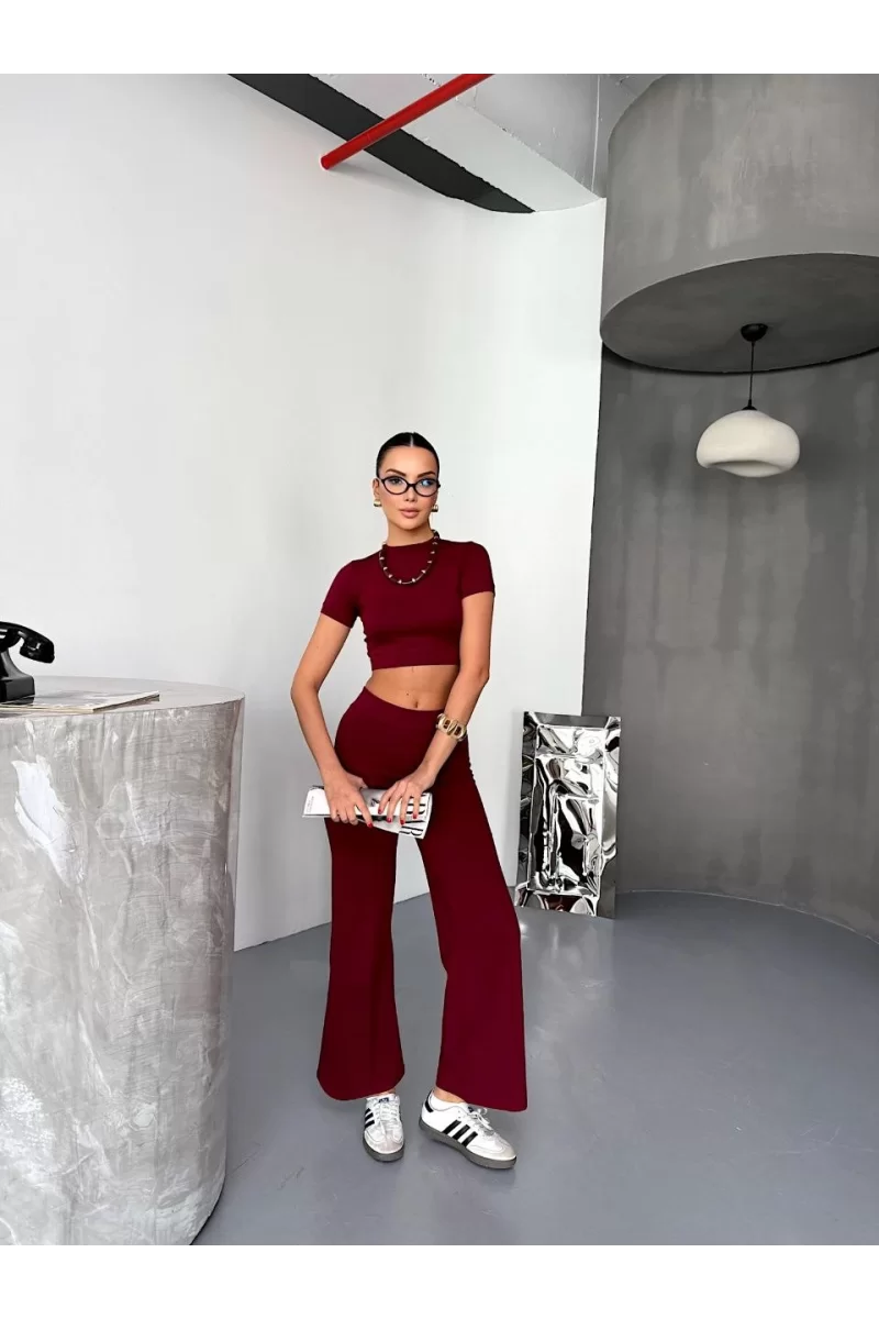 Osy Modal Yumuşak Dokulu Kumaş Kısa Kollu Crop Alt ispanyol Paça Pantalon ikili Takım