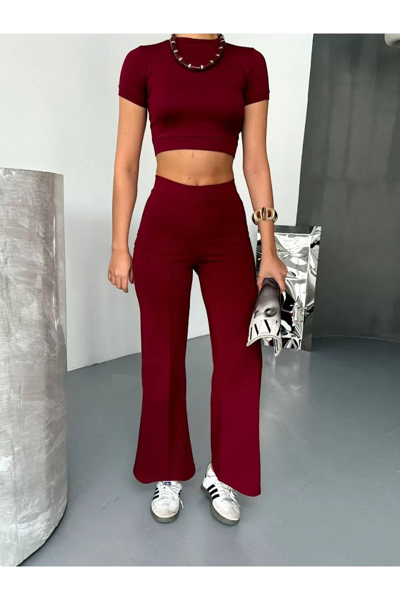 Osy Modal Yumuşak Dokulu Kumaş Kısa Kollu Crop Alt ispanyol Paça Pantalon ikili Takım