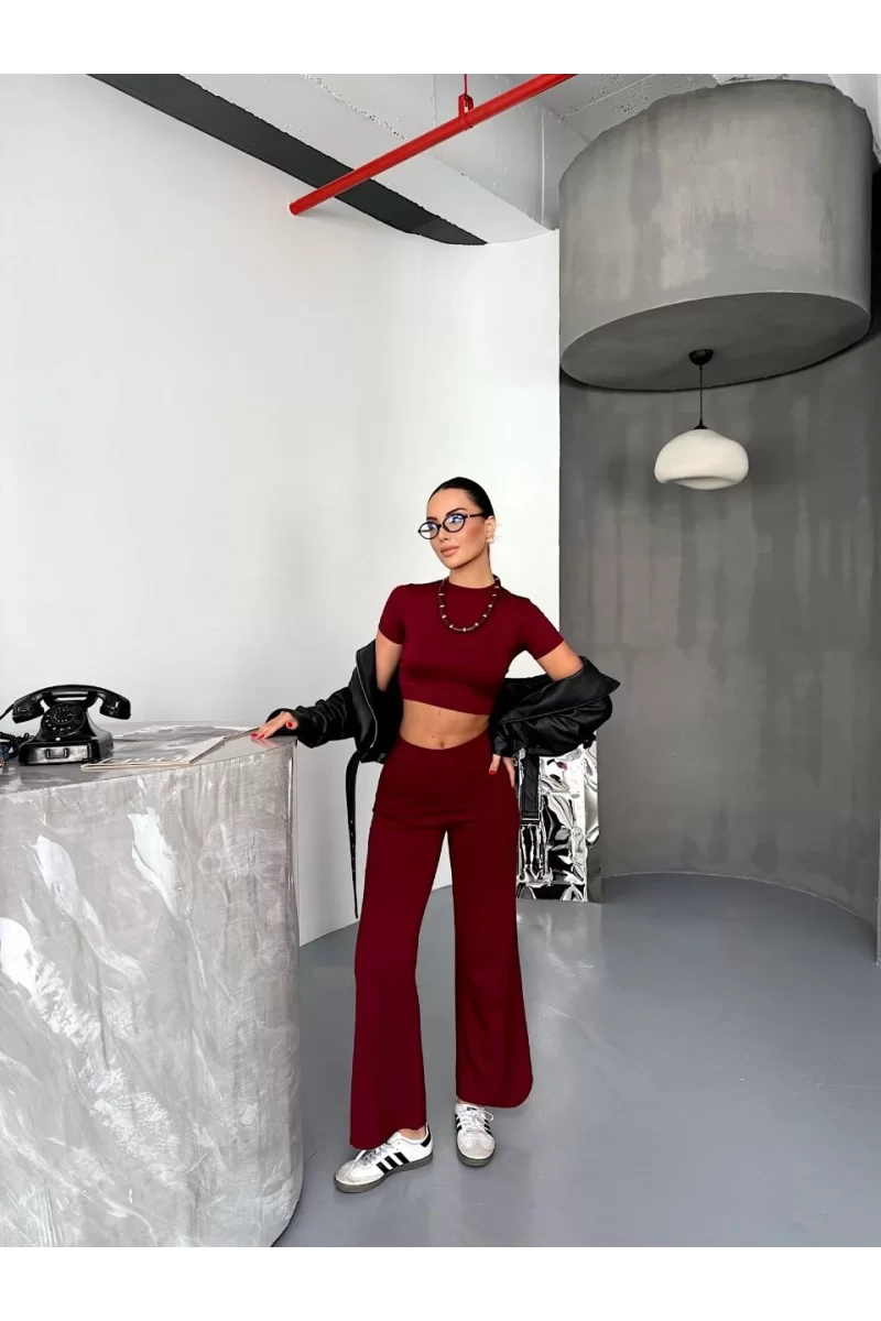 Osy Modal Yumuşak Dokulu Kumaş Kısa Kollu Crop Alt ispanyol Paça Pantalon ikili Takım