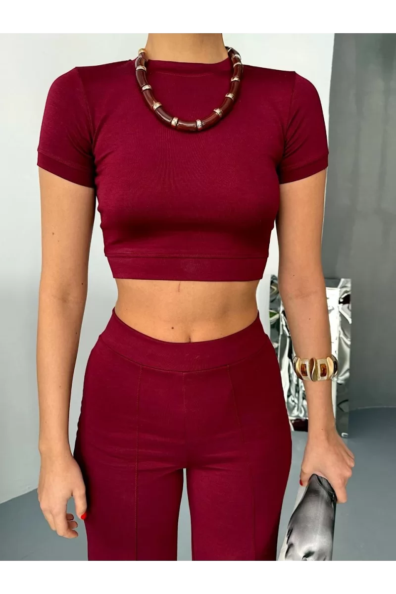 Osy Modal Yumuşak Dokulu Kumaş Kısa Kollu Crop Alt ispanyol Paça Pantalon ikili Takım