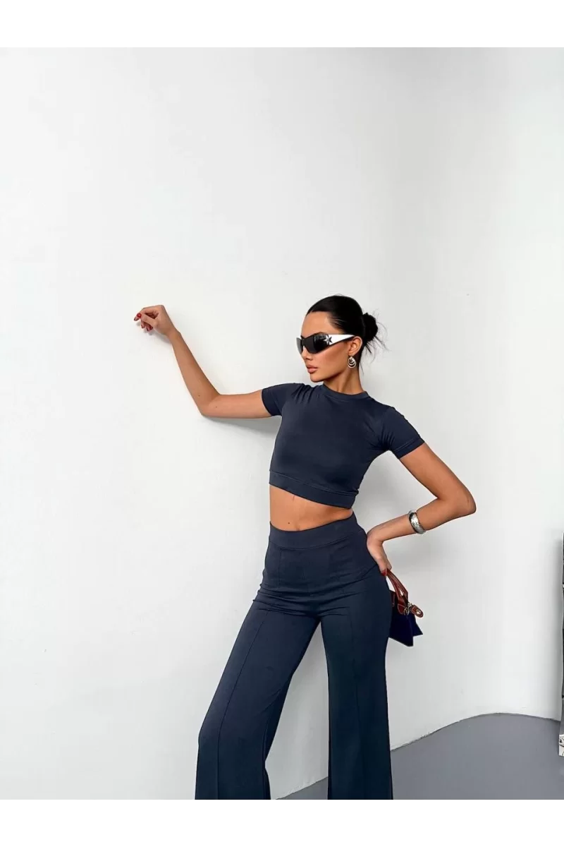 Osy Modal Yumuşak Dokulu Kumaş Kısa Kollu Crop Alt ispanyol Paça Pantalon ikili Takım