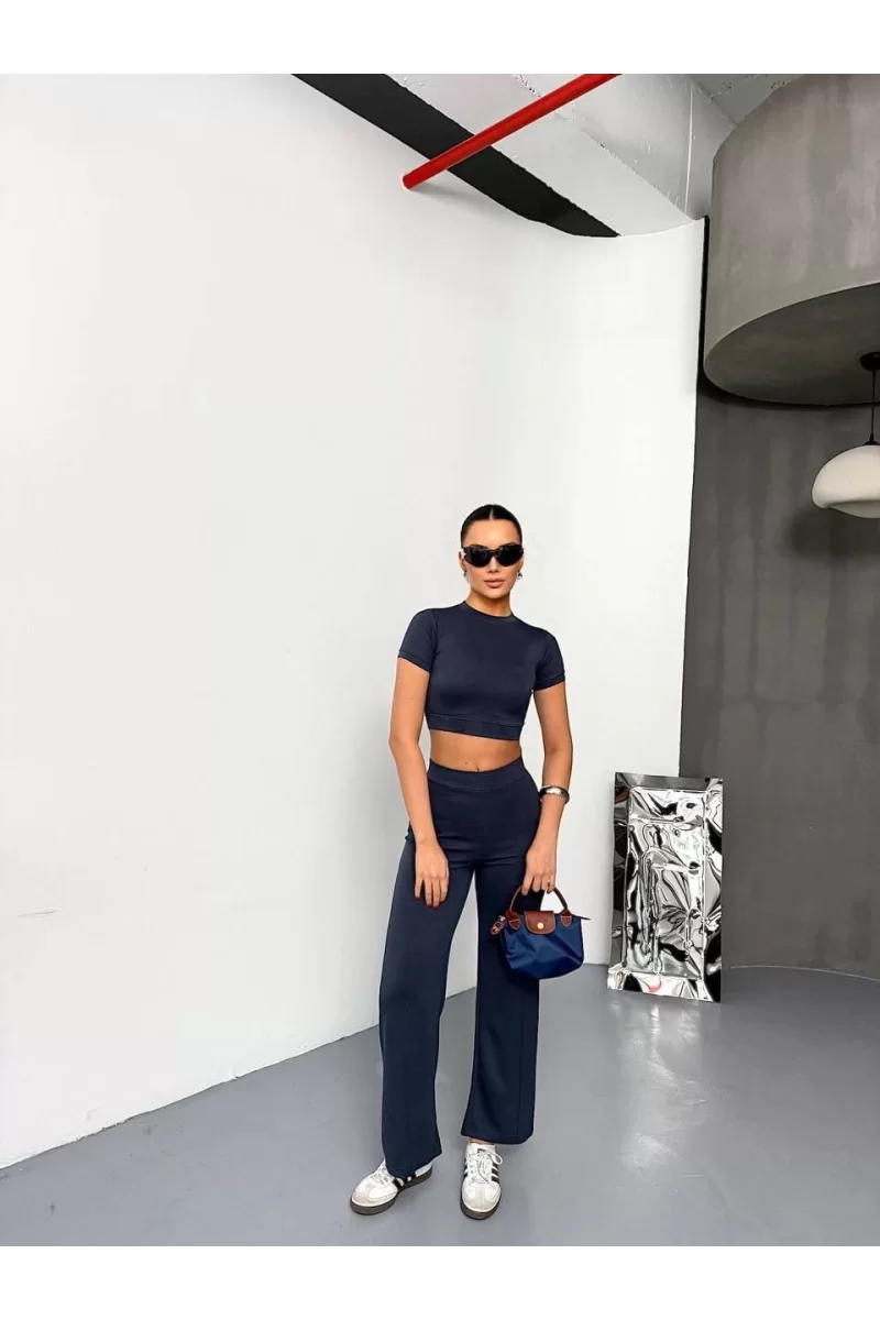 Osy Modal Yumuşak Dokulu Kumaş Kısa Kollu Crop Alt ispanyol Paça Pantalon ikili Takım