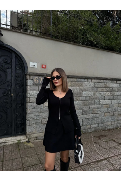 İkili Fermuarlı Hırkalı Etekli Takım