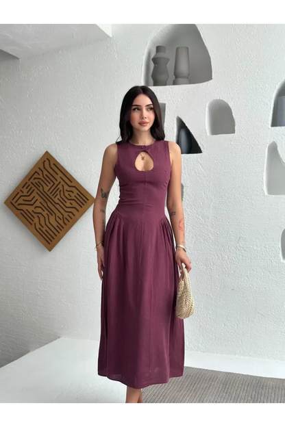 Kolsuz Uzun Gabardin Elbise
