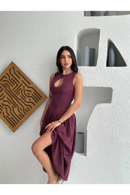 Kolsuz Uzun Gabardin Elbise