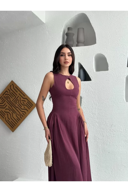 Kolsuz Uzun Gabardin Elbise