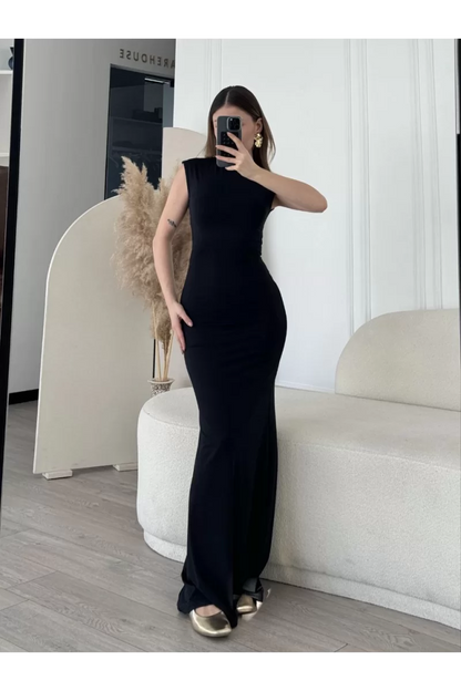 Kolsuz Uzun Likralı Elbise
