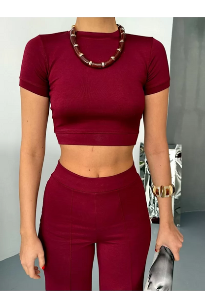 Osy Modal Yumuşak Dokulu Kumaş Kısa Kollu Crop Alt ispanyol Paça Pantalon ikili Takım
