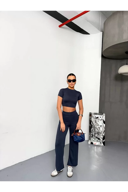 Osy Modal Yumuşak Dokulu Kumaş Kısa Kollu Crop Alt ispanyol Paça Pantalon ikili Takım
