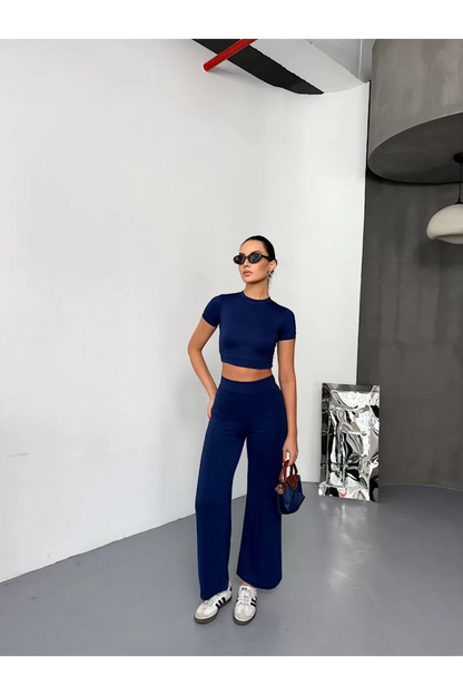 Osy Modal Yumuşak Dokulu Kumaş Kısa Kollu Crop Alt ispanyol Paça Pantalon ikili Takım
