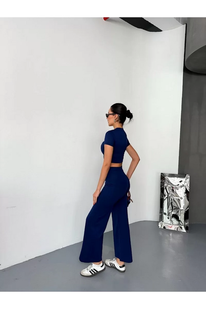 Osy Modal Yumuşak Dokulu Kumaş Kısa Kollu Crop Alt ispanyol Paça Pantalon ikili Takım